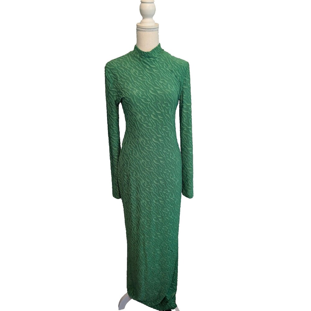 See-through Maxi Swimsuit Dress Cover-up Green Size M